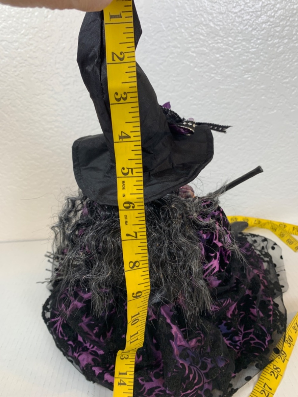 Spooky Old Witch With Broom Doll Shelf Sitter Purple Black Halloween Scary Decor - Picture 16 of 16